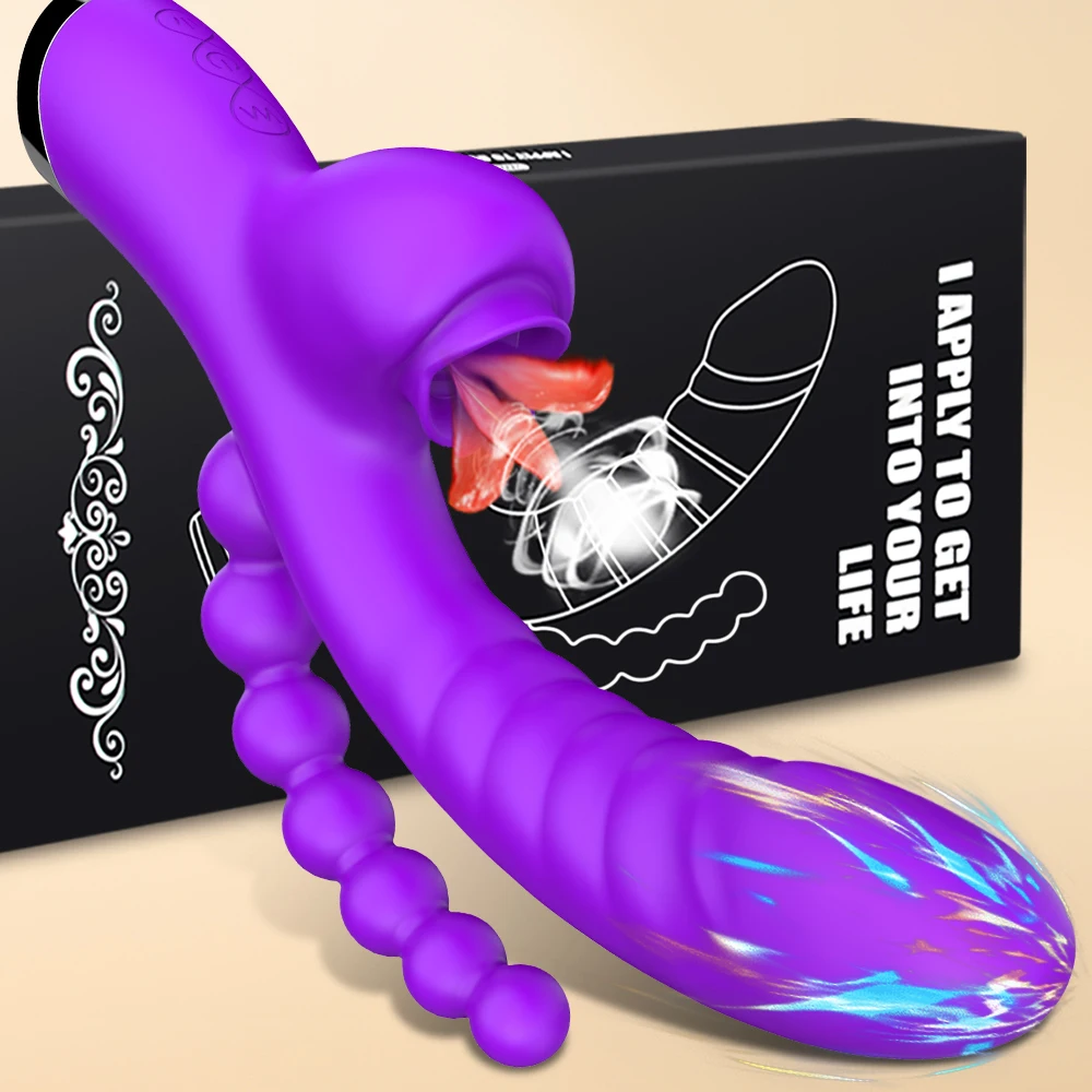 Female Vibrator Sex Toy Clitoris Licking Dildo Anal Beads 3 IN 1 Vibrators for Women Clitoral Vagina Anus Stimulator Sex Product