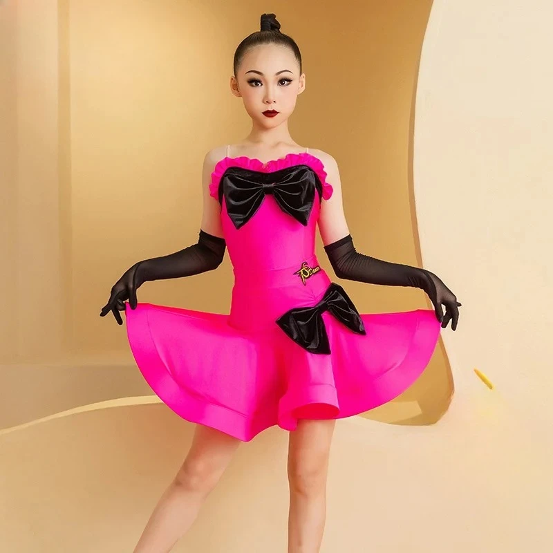 

Детское платье для латинских танцев, летнее новое стильное платье для девочек, детское платье для латинских танцев, модное платье для выступлений с разрезом