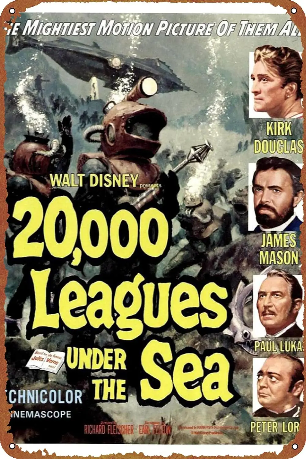 20,000 Leagues Under the Sea Vintage Metal Tin Sign Garage Sign Wall Decoration Old Car Shop Poster Oil Station Sign 8 × 12  1pc