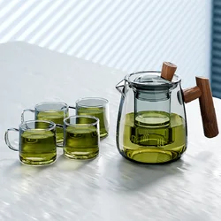 GIANXI Cinerou Glass Teapot Home Solid Wood Handle Tea Set Thickened Can Electric Ceramic Stove Heat Tea Water Separation Kettle
