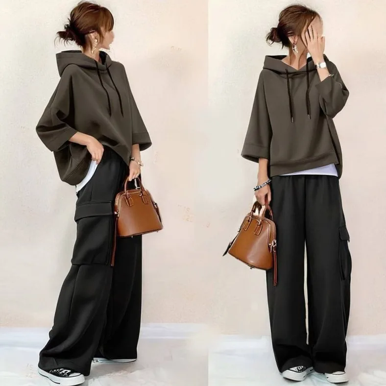 

Толстовка с капюшоном Bla Dstring 5-Quarter Sve, свободные широкие брюки, комплект из двух предметов, повседневный зимний модный комплект для подростков