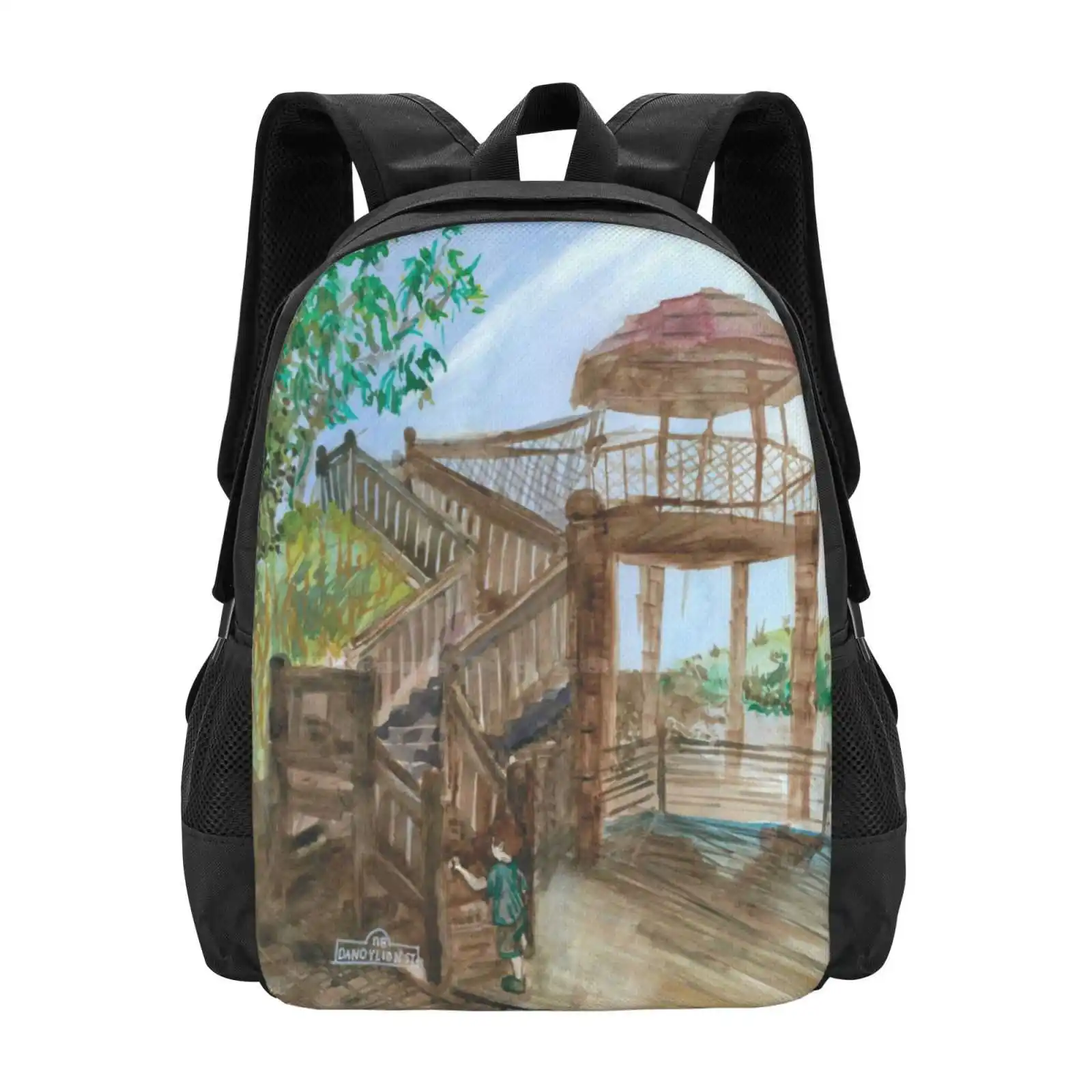 Tree House Drawing Teen College Student Backpack Pattern Design Bags Treehouse Patio Climbing Adventure Pirates Neverland