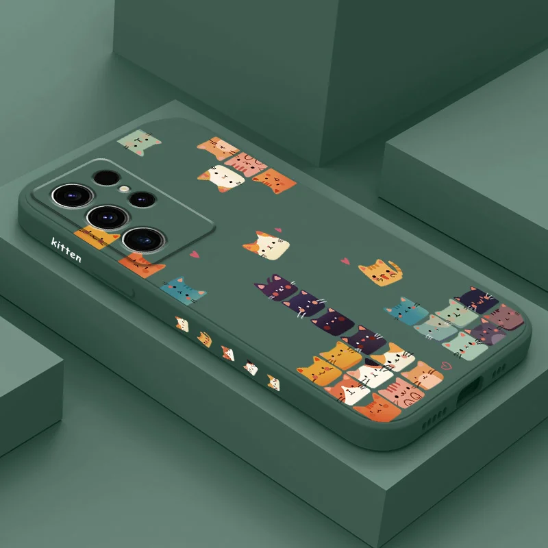 

Square Cat Phone Case For Samsung Galaxy S25 S24 S23 S22 S21 S20 S10 S10E Ultra Plus FE Note 20 Ultra Plus Cover