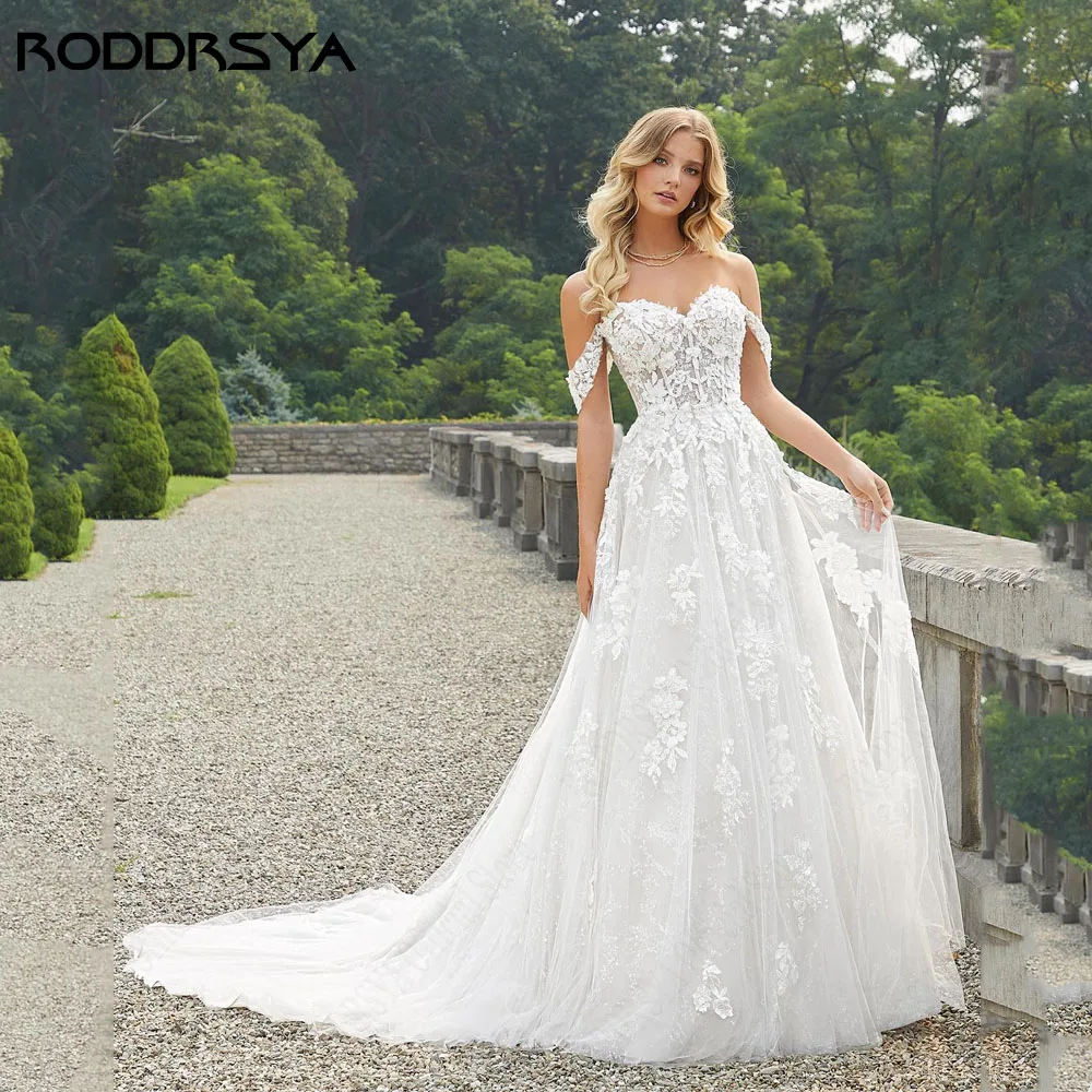 RODDRSYA Off Shoulder Lace Wedding Dresses For Woman Sweetheart Applique Bride Party Dress A-Line Sweep Train Robe De Mariage