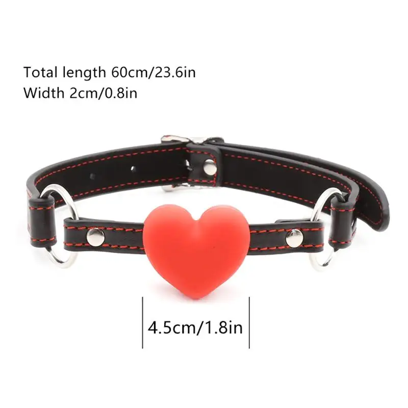 For Couples Flirting Sex Products Toys BDSM Heart Gag Leather Silicone Solid Ball Mouth Slave Oral Fixation Stuffed Adult Games view 6