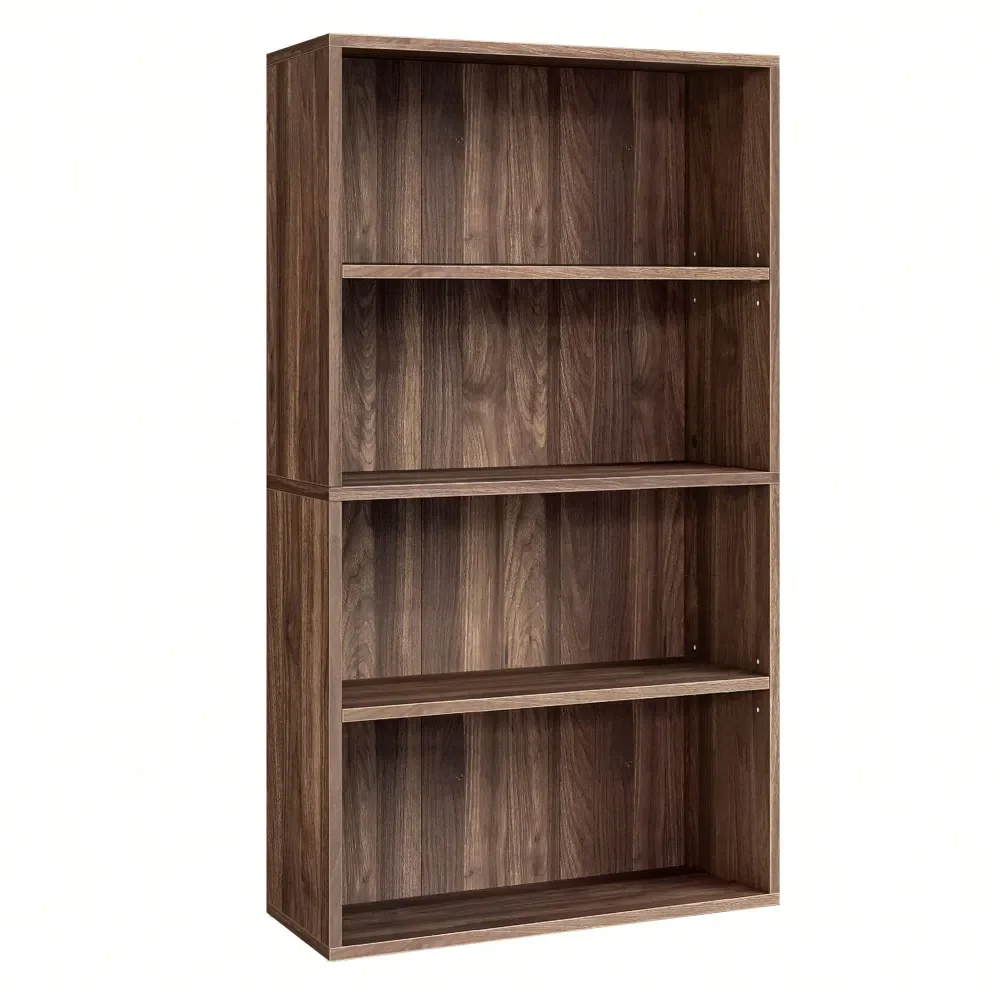 

Bookshelf, 4Tier Open Bookcase With Adjustable Storage Shelves, Floor Standing Unit, 9.4 D X 23.6 W X 42.3 H, Rustic Brown, Whi