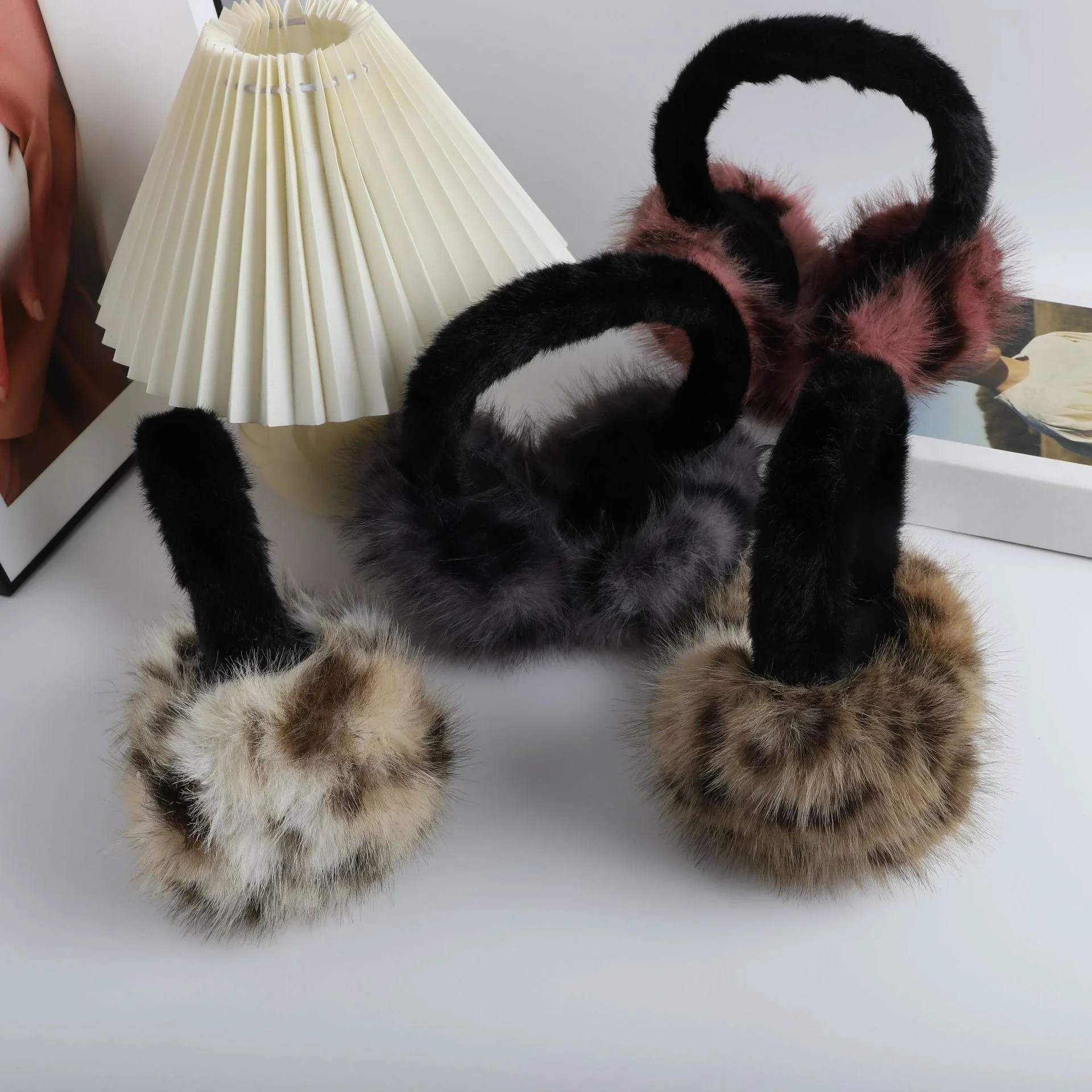 

Winter Warm Plush Leopard Print Ear Muffs Fashionable Cute Ear Warmers for Women Cold Weather Protection