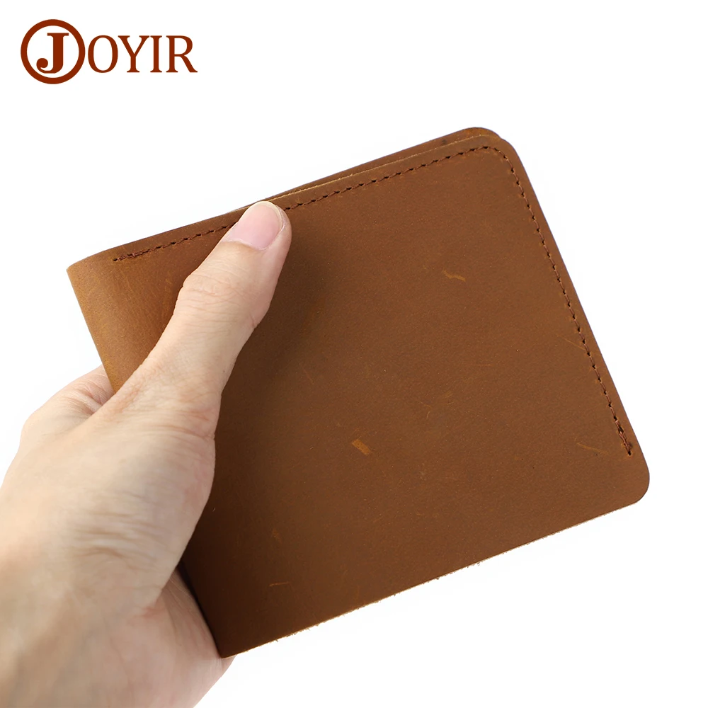 

JOYIR Men Crazy Horse Leather Slim Purse Casual Money Credit Card Holder for Male Designer Small Wallet Short Purses Unisex