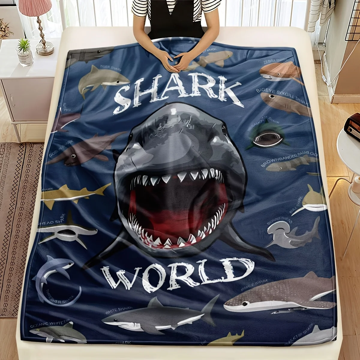 

Cozy Shark-Themed Throw Blanket - Soft, Reversible Flannel for All Seasons - Perfect for Couch, Office, Bed, Camping & Travel -
