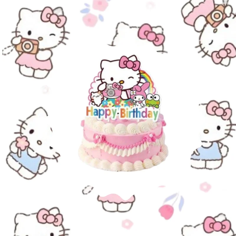 25pcs Sanrio Hello Kitty Cake Topper Suppplies for Kid Girls Favor Birthday Baby Shower Wedding Cupcake Topper Party Decorations