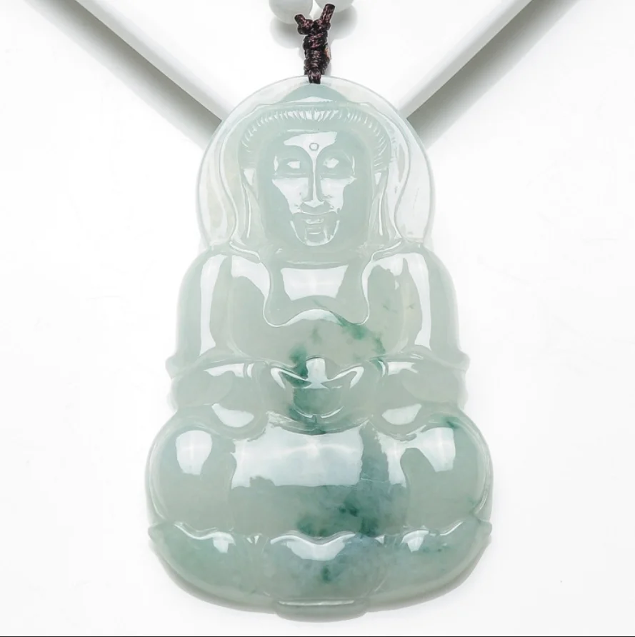 

Fine Jewelry Natural Jade A+ Jadeite Ice Glutinous Lotus Guanyin Pendant