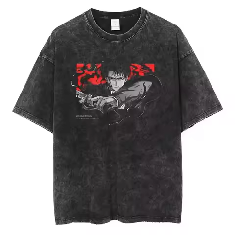 Demon Slayer Akaza Upper Rank Three 2026 Summer Men Women Cotton T Shirt Vintage Washed Oversized Streetwear Anime