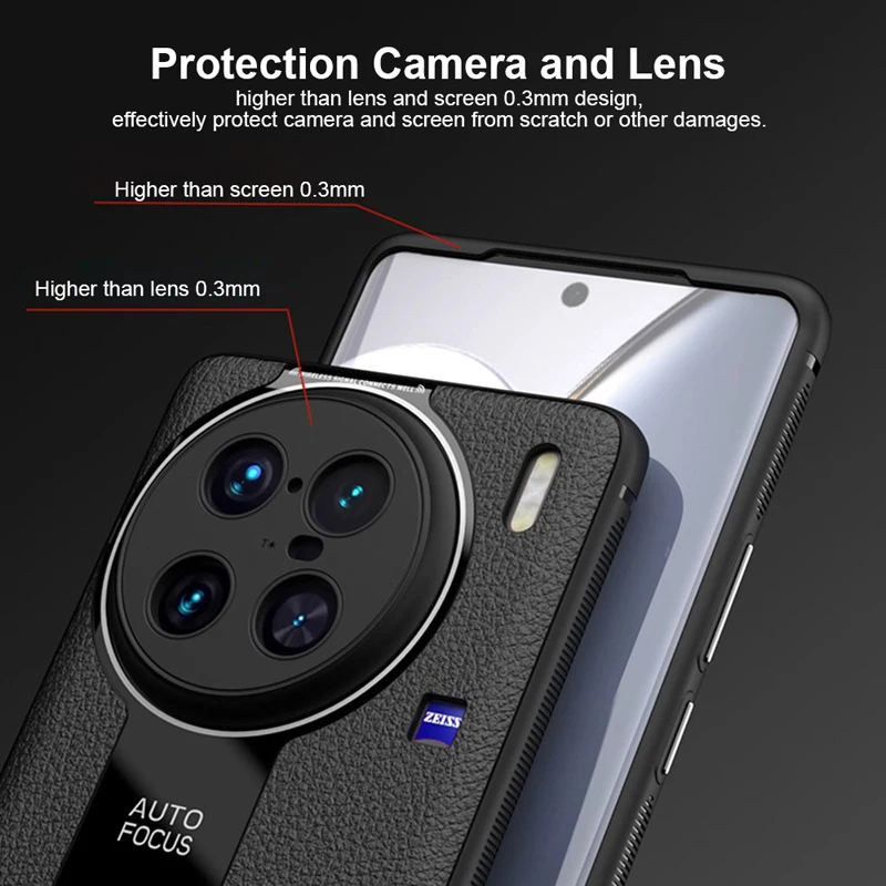 For Vivo X90 Pro Plus Case Luxury Lichi Leather +Soft TPU Ultra Thin Lens Protection Slim Matte Cover for Vivo X90 чехол