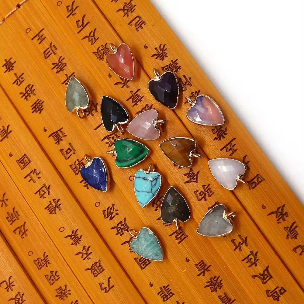

Faceted Natural Stone Pendants Heart Shape Amethyst Labradorite Blue Turquoise Charms Accessory 2 Pcs Handmade Fashion Jewelry