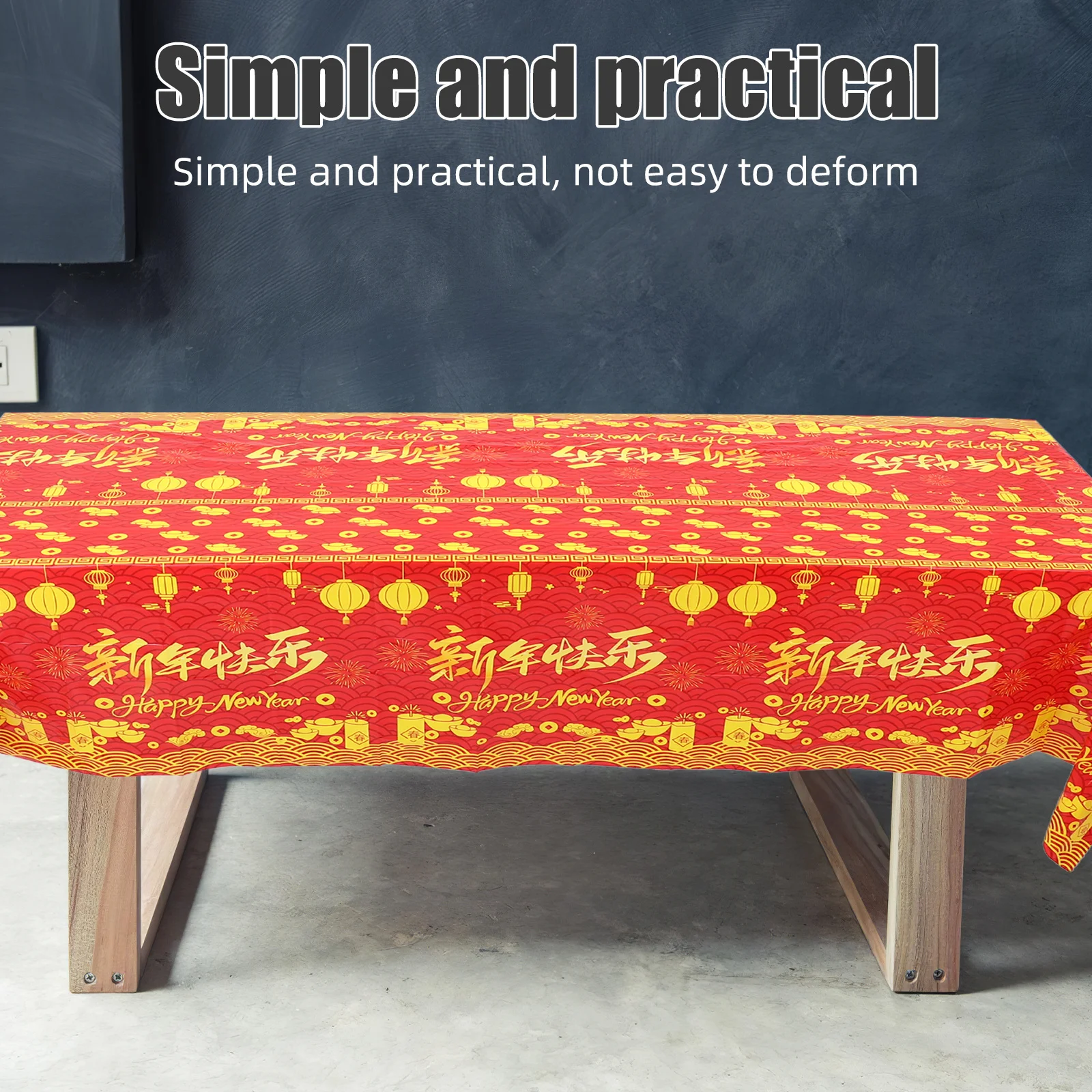 

2Pcs Happy Chinese New Year Tablecloth 2026 Rectangular Plastic Horse Year Cover Dinning Spring Festival Party Decor