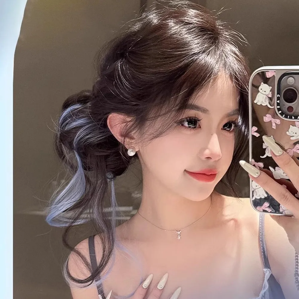 27 ซม.วิกผมสังเคราะห์ Highlight ย้อม Dragon Beard Maruko หัววิกผมผู้หญิงหวานดอกไม้สีสัน Bud ผม Bun