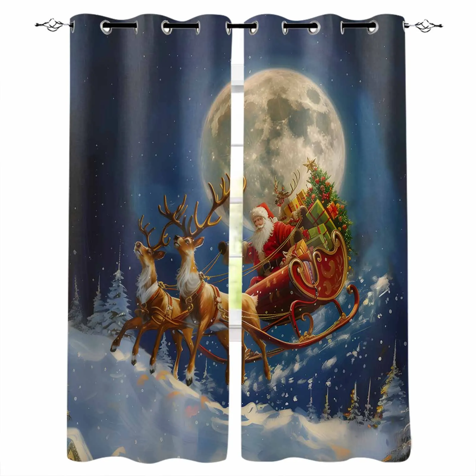 Christmas Santa Claus Elk Gift Moon Blackout Curtains For Living Room Bedroom Window Treatment Blinds Drapes