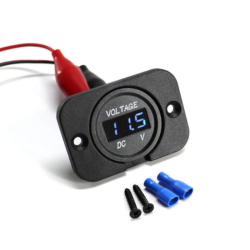 Digital Voltage Meter DC 12-24V Waterproof Round Meter Car Voltmeter with LED Digital Display Panel for Car Motorcycle Boat RV