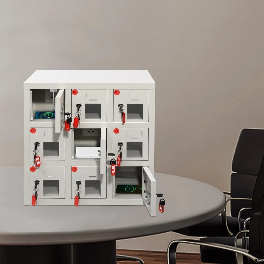 خزانة الهاتف الخليوي 9 Bays خزانة فولاذية للهاتف المحمول مع خزانة محطة شحن شاحن وقفل مفتاح للفصول الدراسية وEm