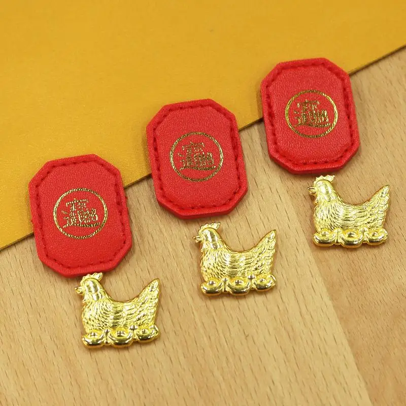 Feng Shui Golden Rooster Lucky Charm Red Leather Pouch Chicken Ornament Lovely Small Gift for Kids New Year Surprise