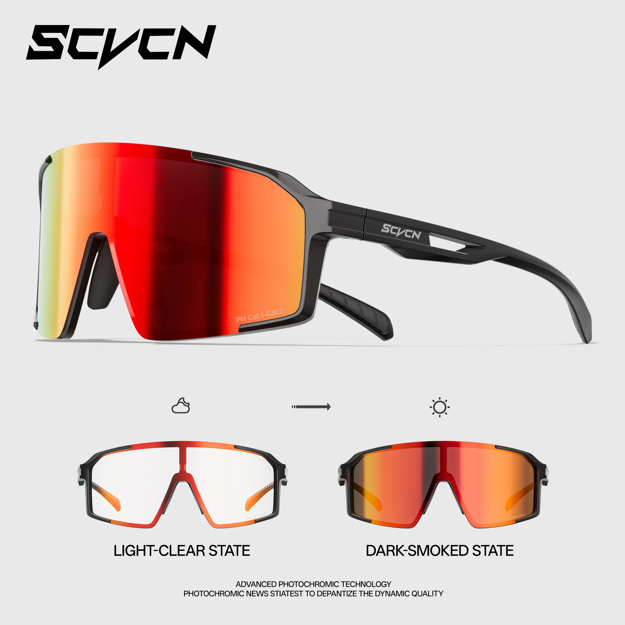 Image of SCVCN Photochrome UV400 Sonnenbrille für Herren und Damen, Outdoor-Sport, Radfahren, MTB, Wandern, Klettern, Luftige Schutzbrille
