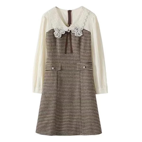 Faionable Simple couleur Blo Me panneau Ele Plaid polyvalent Midi Dr femmes printemps automne nouveauté longue Sve