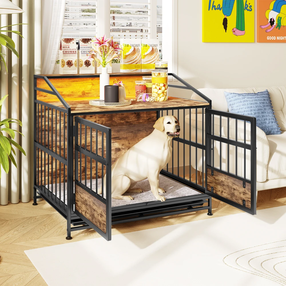 

Multi-function Furniture Style Dog Crates with Storage,Furniture Large Wooden Dog Kennel with Double Doors, for Large/Medium