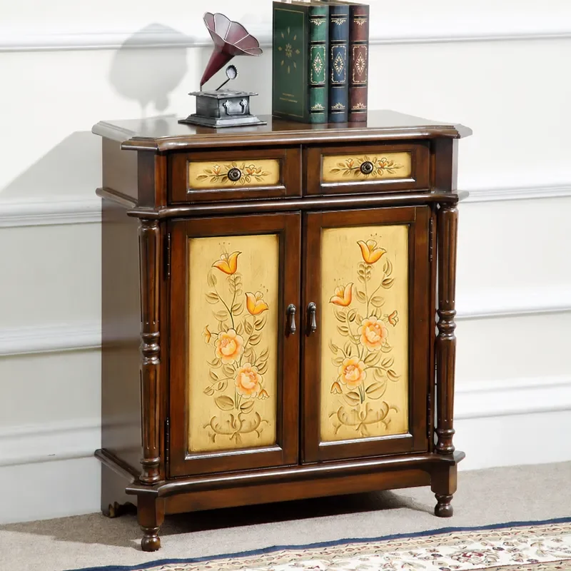 Ultra Thin Shoe Cabinet 2 Drawers 2 Doors Side Storage Unit for Entryway Foyer Living Room Modern Minimalist Furniture