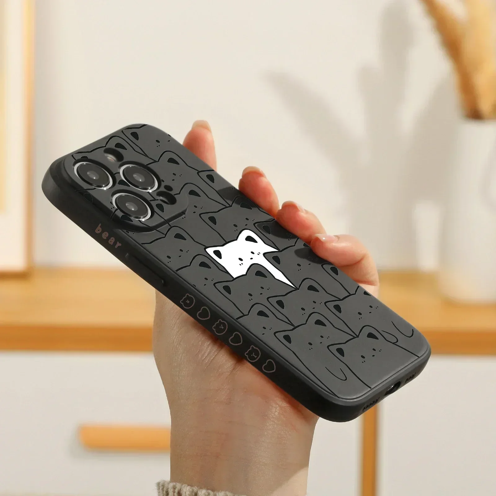 Casing silikon Beruang grafiti, pelindung tahan guncangan untuk iPhone 16 15 Pro Max 14 13 12 11 Pro Max XS X 7 8 Plus SE 2020