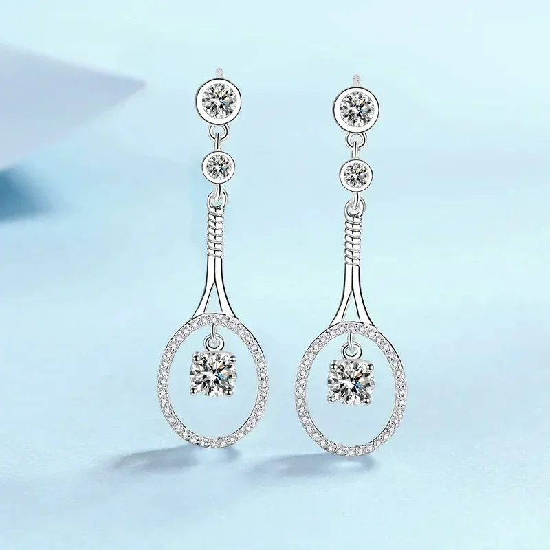 

Sparkling Platinum Pt950 1ct Moissanite Tassel Drop Earrings, Female Personalized Fashion Temperament Earrings Wedding Jewelry