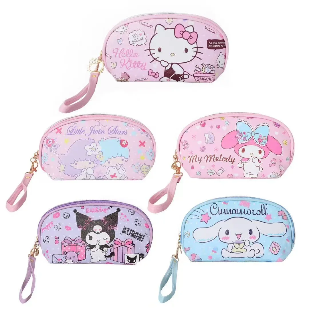 Hello Kitty Cosmetic Bag My Melody Pu Zipper Travel Storage Bag Cartoon Little Twin Stars Kuromi Make Up Case Kawaii Coin Purse