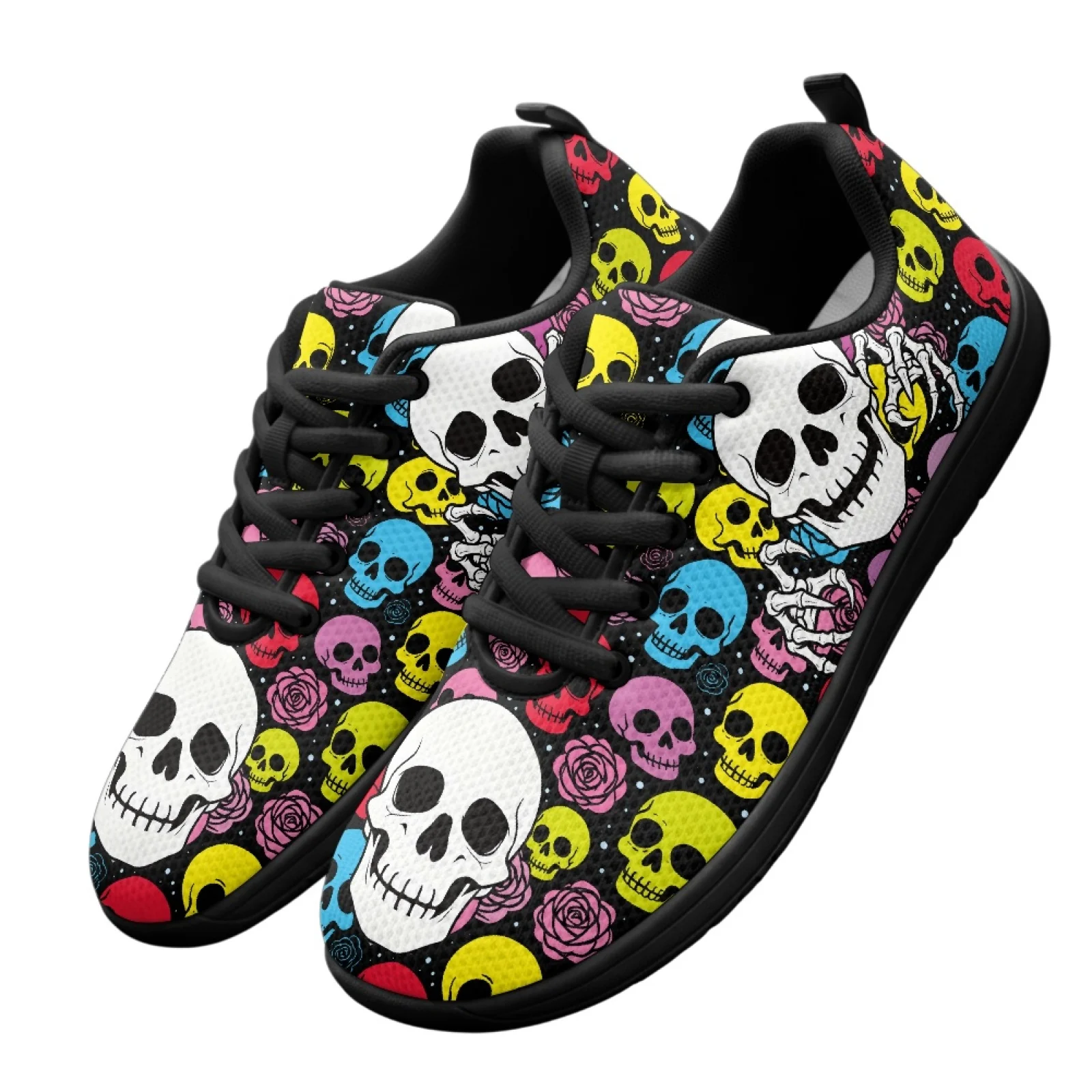 PENSTROLL Colorful Skull Rose Non-Slip Barefoot Shoes for Men Mesh & EVA Work Shoes Men Extra Wide Shoes