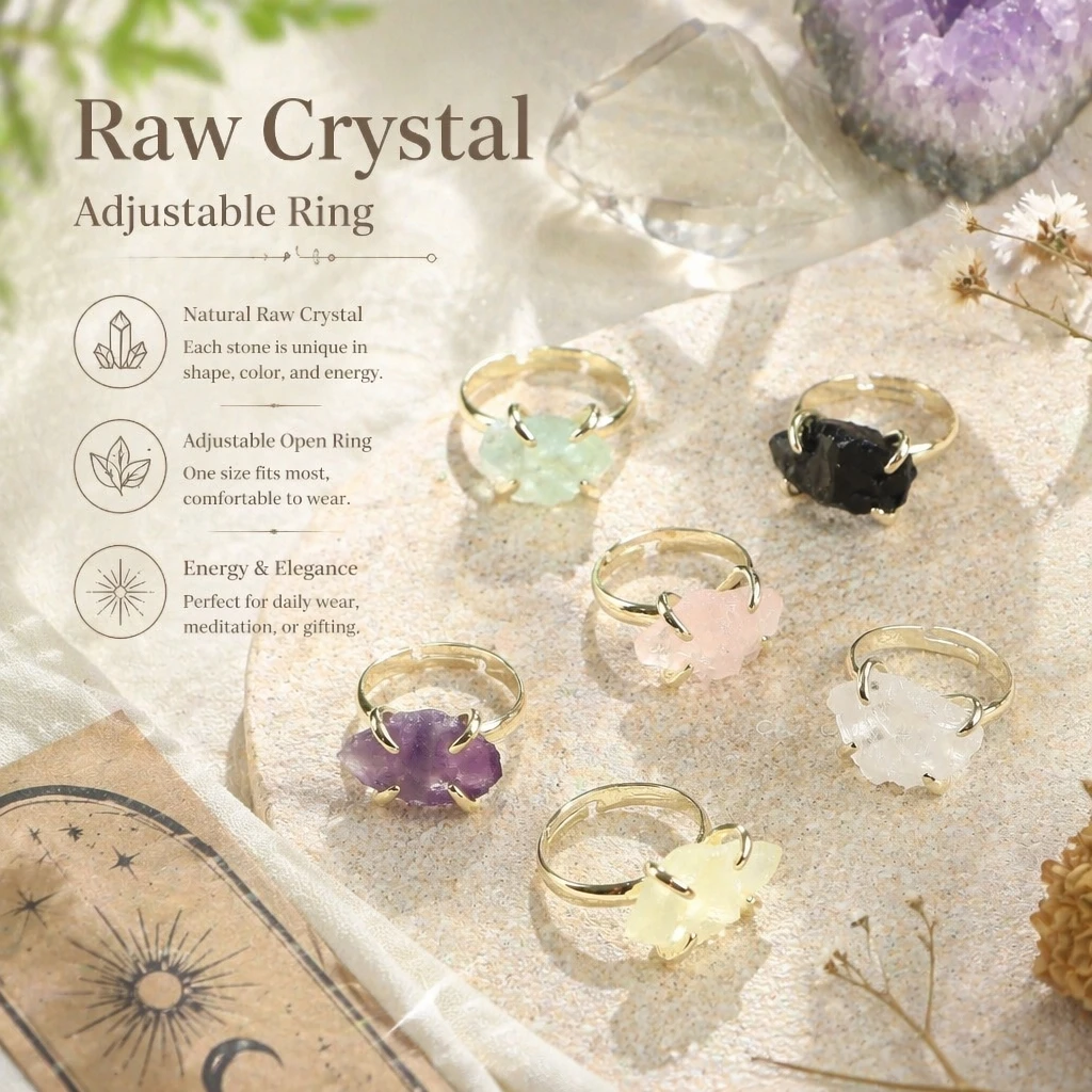 Simple gemstone inlaid ring, irregular natural gemstone ring, fashionable and simple Ins style women's jewelry ring