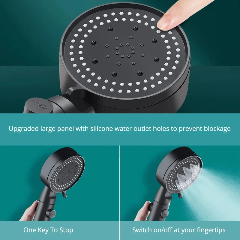 5 Modes Adjustable Shower Head High Pressure Shower One-touch Water Stop Handheld Shower Head Bathroom Accessories