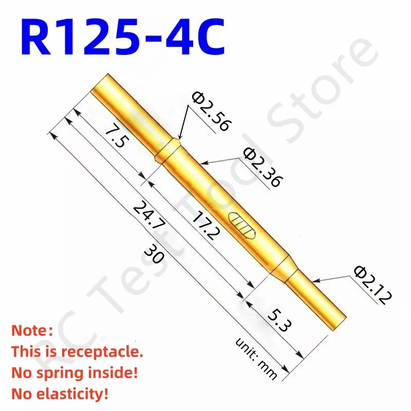 20/100PCS R125-4C Test Pin P125-B P125-B1 Receptacle Brass Tube Needle Sleeve Seat Crimp Connect Probe Sleeve 30mm Dia 2.36mm