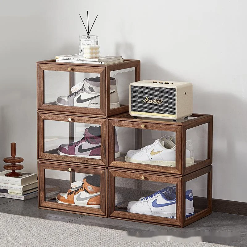 Dust-proof Shoe Storage Box Hand Do Display Box Black Walnut Acrylic Shoe Collection Box Light Luxury Web Celebrity