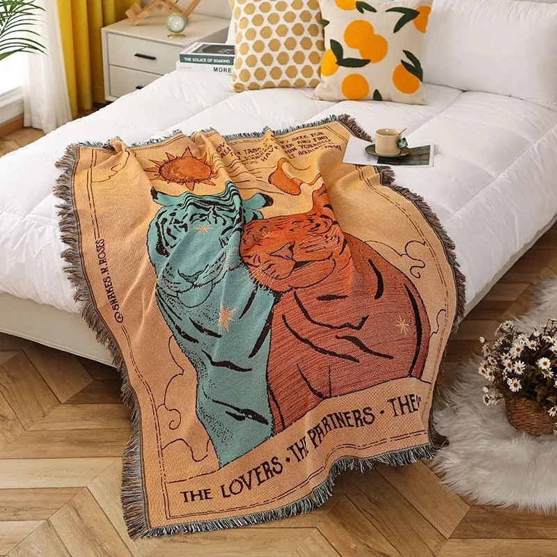Vintage Jacquard Woven Sum God Sofa Throw Blanket Universal Sofa Cover Nordic Star Thread Aesthetics Tapestry Leisure Bedspread