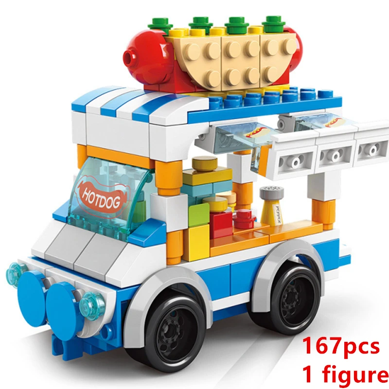 DIY Architecture Ice Cream Car Store Street View Food Building Blocks Kit Girls Bricks Classic Movie Model Kid Toys For Children