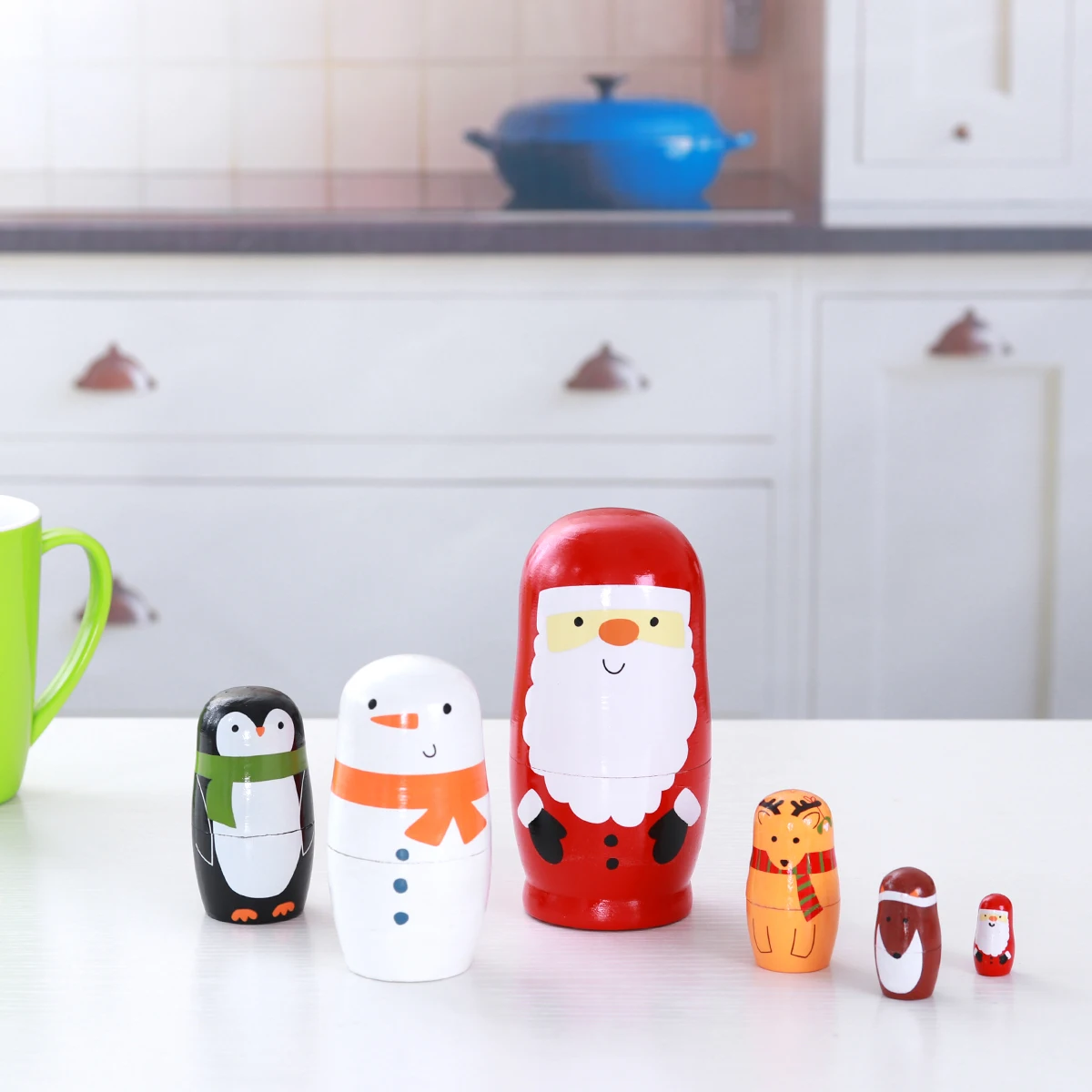 

6 Pcs Christmas Santa Nesting Eco Friendly Russian Matryoshka Set Basswood Toys For Home Decor Gifts