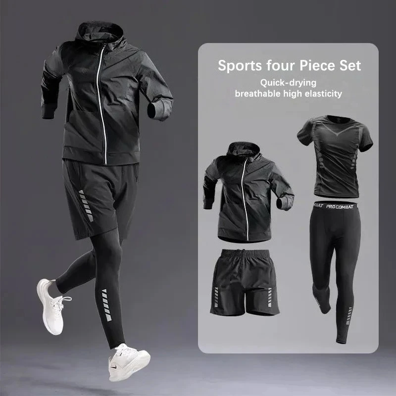 Breathable Running Sports Suit Men's Fitness Clothes All-Seasons Professional Morning Running Clothes Quick Dry Training Sets