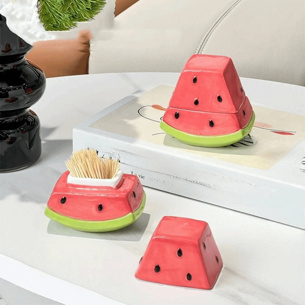 

Креативная коробка для зубочисток арбуза, многофункциональная милая коробка для зубной нити, декоративная керамическая банка для зубочисток, ресторанный стол