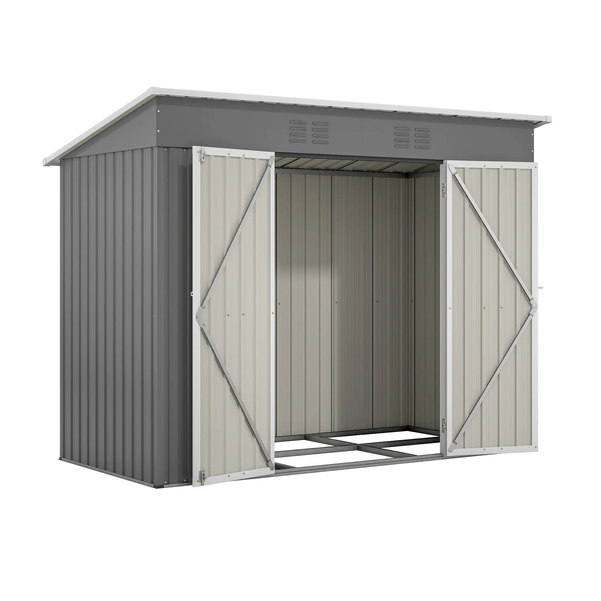 LZBEITEM 4' x 8' Metal Outdoor Storage Shed, Lean to Storage Shed, Garden Tool Storage House with Lockable Door and 2 Air Vents