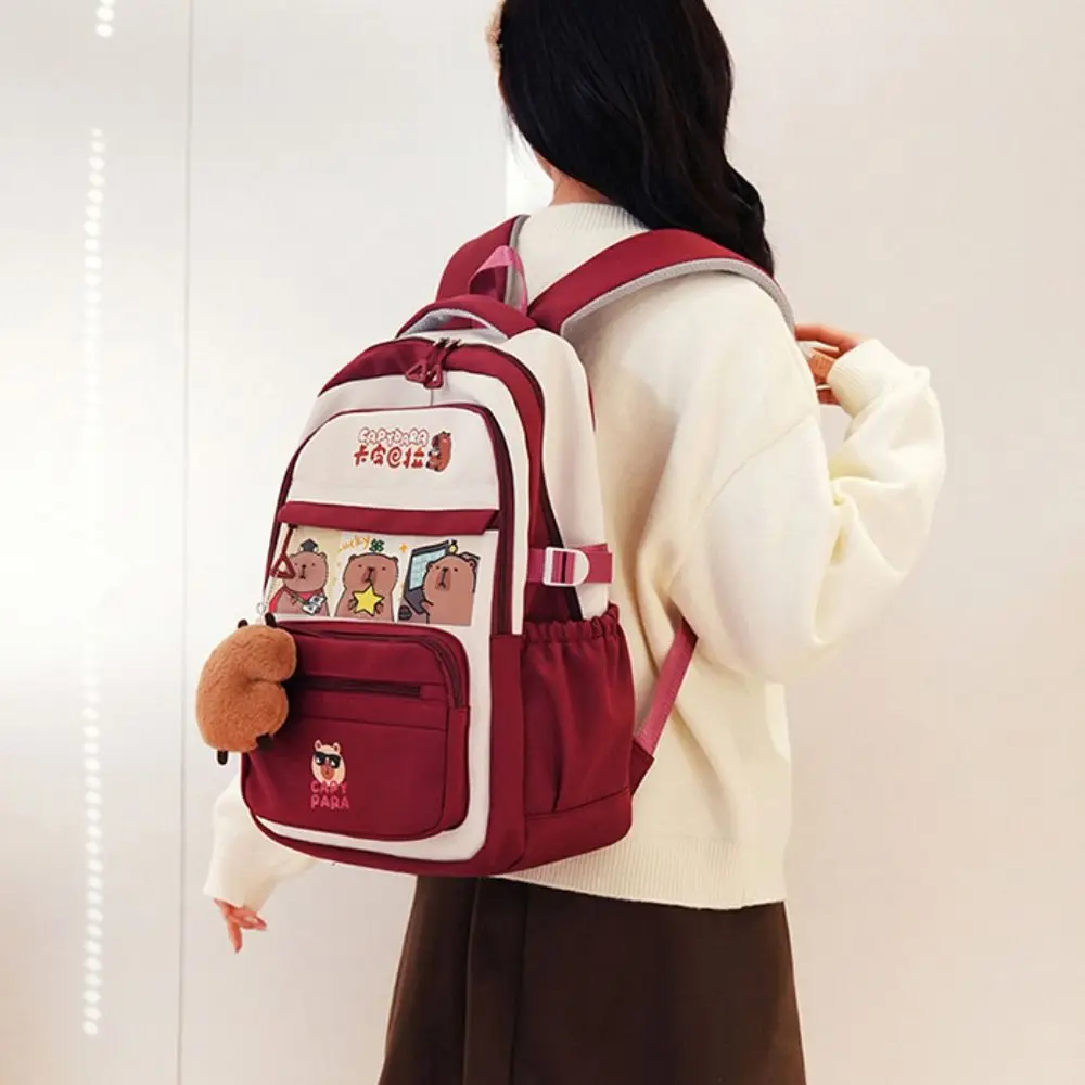 

Trendy Cartoon Capybara Backpack Casual Style Large Capacity School Bag Cute with Pendant Casual Shoulder Bag Travel
