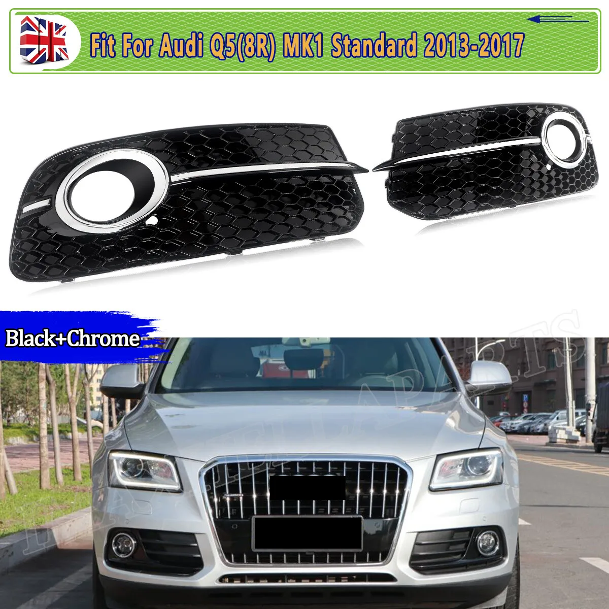 

Чехлы на решетку передних противотуманных фар для Audi Q5 Standard 2013 2014 2015 2016 2017, крышка переднего бампера, противотуманная фара, хромированный черный стиль SQ5