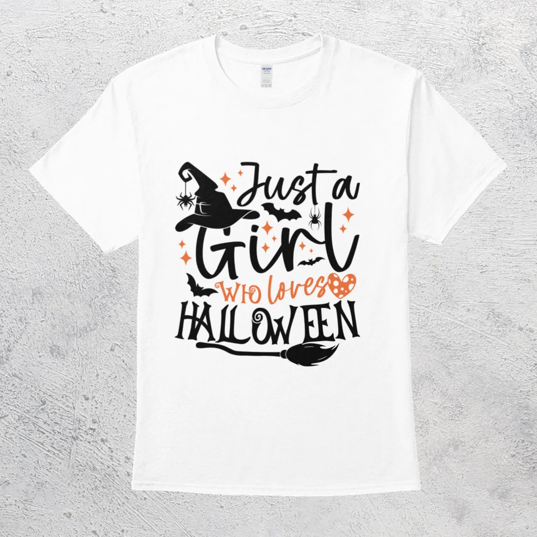 Just A Girl Who Loves Halloween Cute Witch Hat Broom Party Celebration Shirt