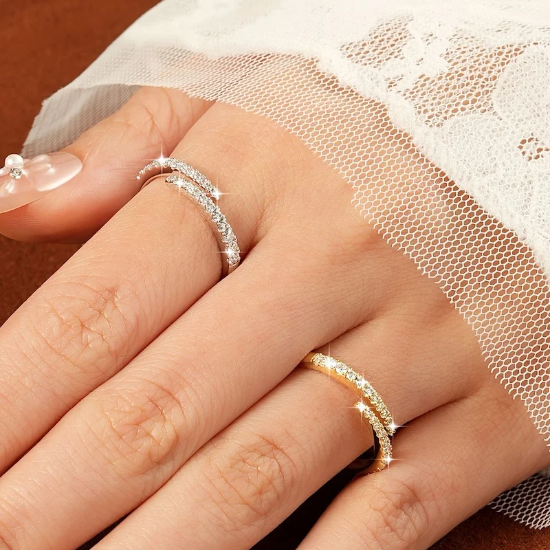 Rrjzz D-Farbiger Voll-Moissanit Halb-Eternity-Ring GRA Runder Labor-Imitationsdiamant Damen Verstellbarer Offener Ring Schmuck Geschenke – Detail 4