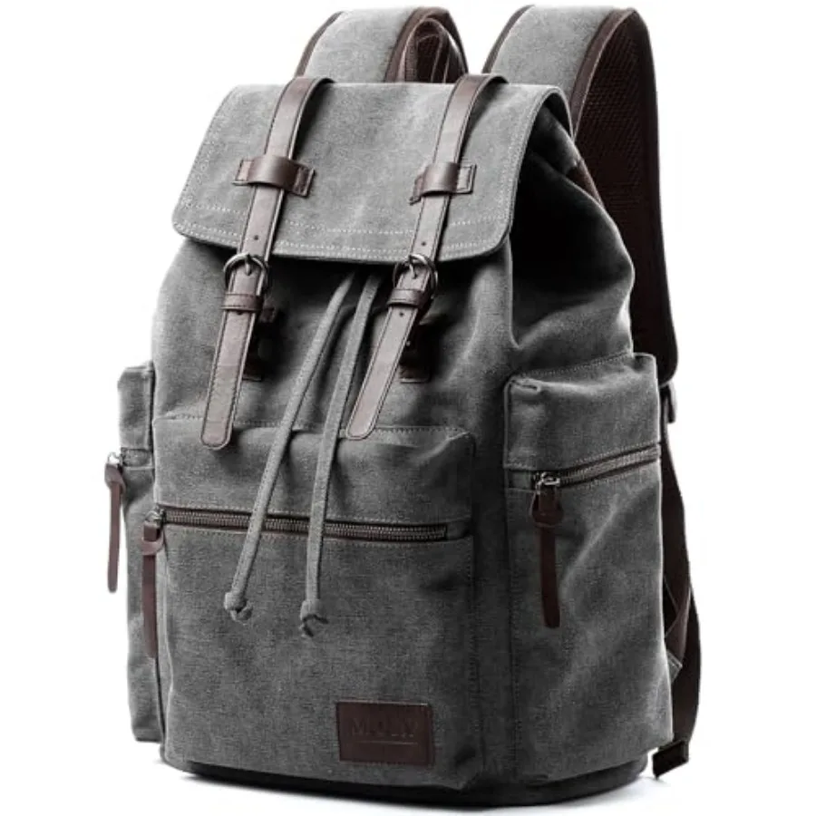 

Vintage Canvas Backpack for Men, Grey Retro Backpack Fit 15.6 inch Laptop, Flap Grunge Backpacks for College, Durable Casual Da