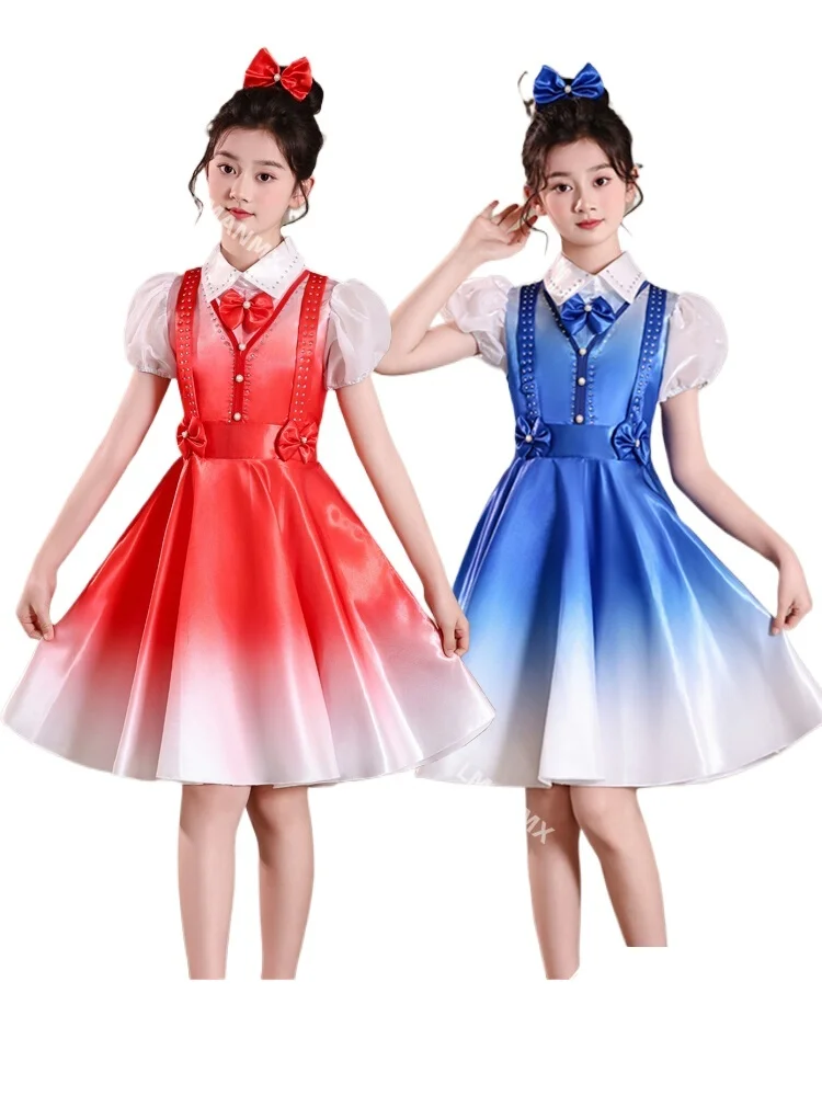 زي أداء الأطفال، تلاوة الشعر الوطني الأحمر، زي جوقة المدرسة الابتدائية، زي الرقص وشاح أحمر