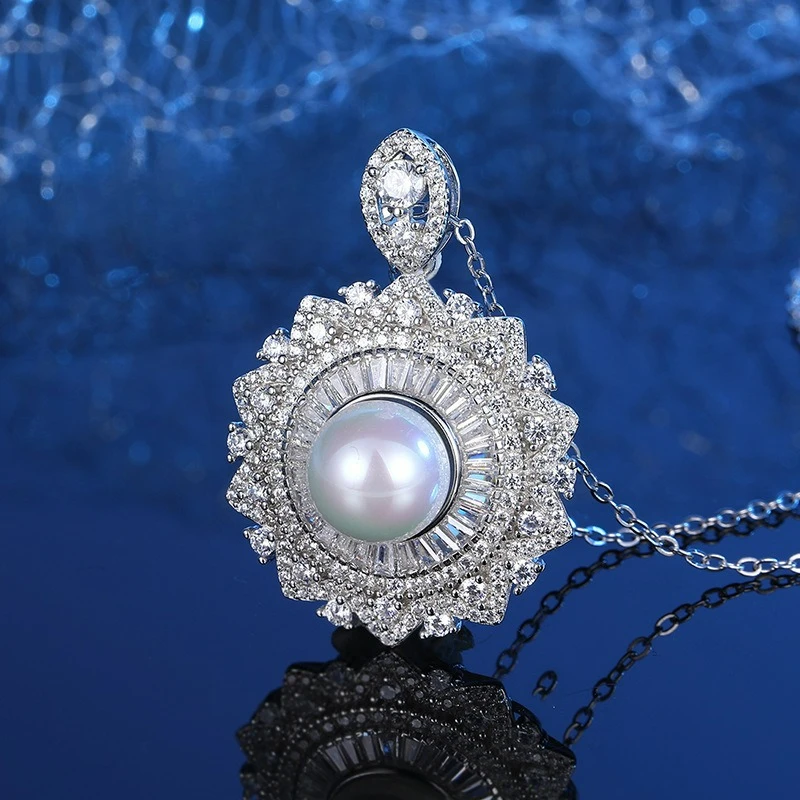 Collar de perlas de piedras preciosas cultivadas artificial de platino PT950, colgante completo de diamantes para mujer, fiesta Simple de alta gama a la moda