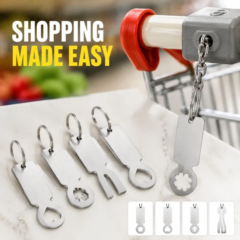 Stainless Steel Special‑shaped Metal Shopping Trolley Token Key Ring Unique Irregular Hanging Pendant Portable Practical Gadget